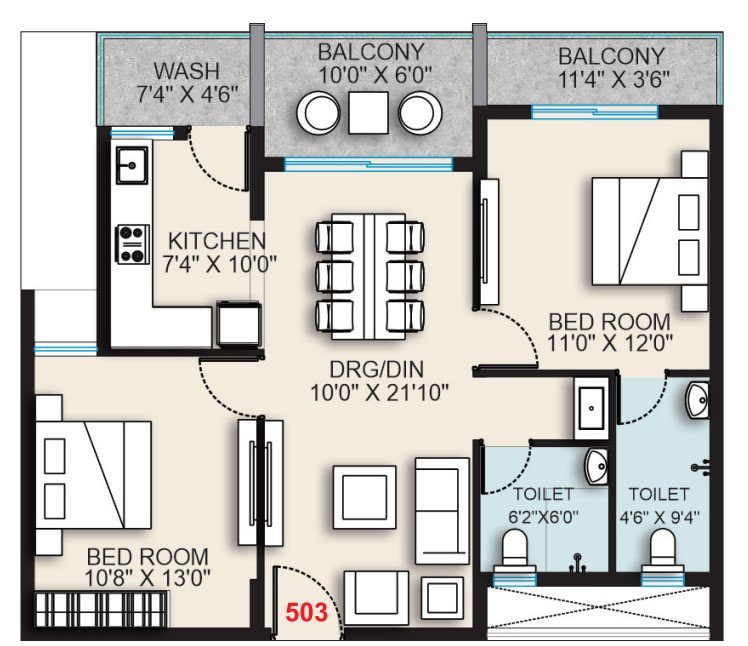 2BHK Floor Plan