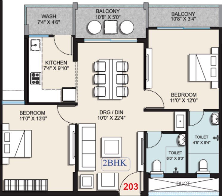 2BHK Floor Plan